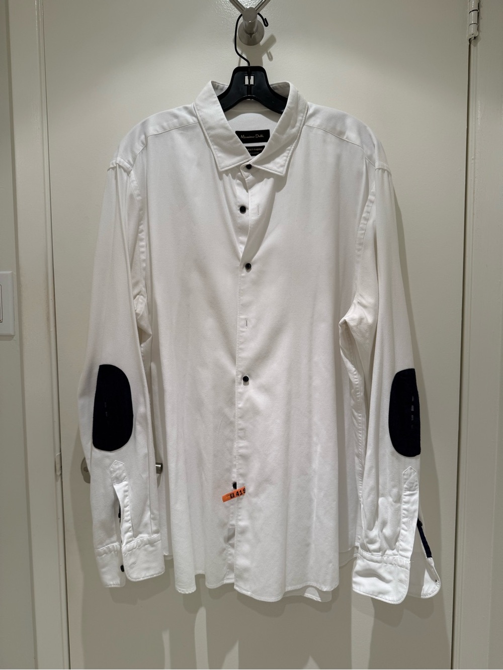 Massimo Dutti White Dress Shirt with Black Elbow Patches